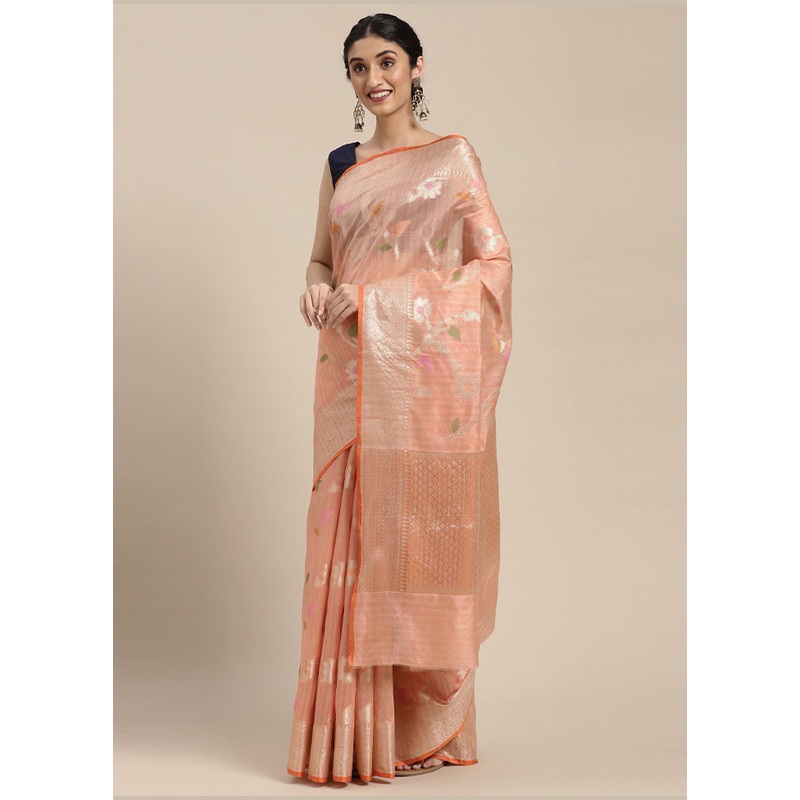 Pink Silk Zari Saree Without Blouse Piece - JD986581876