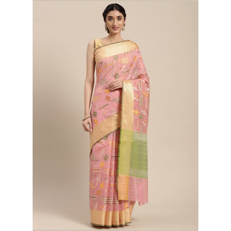 Pink Silk Zari Saree Without Blouse Piece - JD986581877