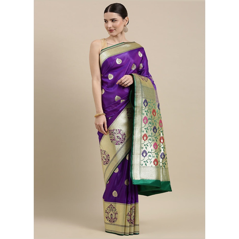 Purple Banarasi Silk Zari Saree Without Blouse Piece - JD986581869