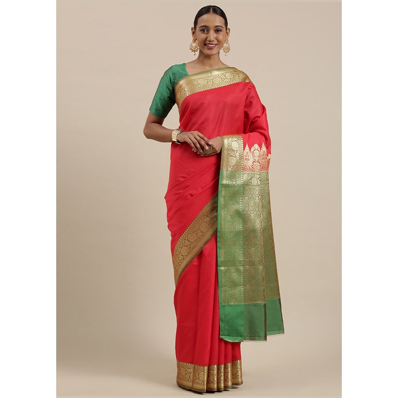 Red Katan Silk Saree With Blouse Piece - JD986581868