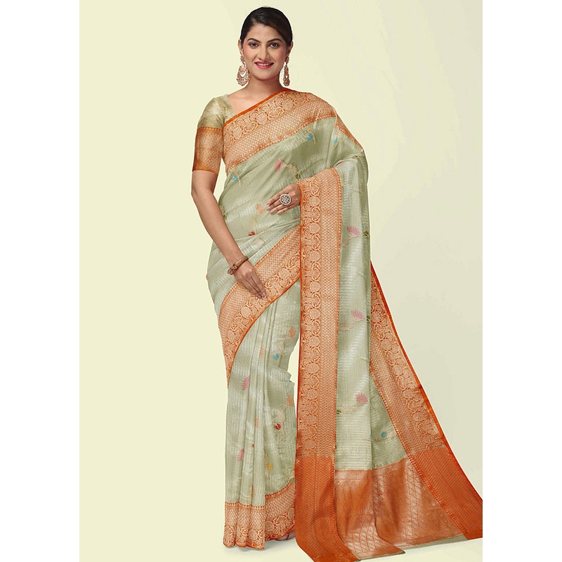 Sea Green Cotton Zari Saree Without Blouse Piece - JD986581785