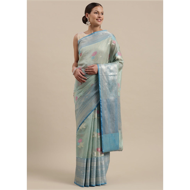 Sea Green Silk Zari Saree Without Blouse Piece - JD986581860