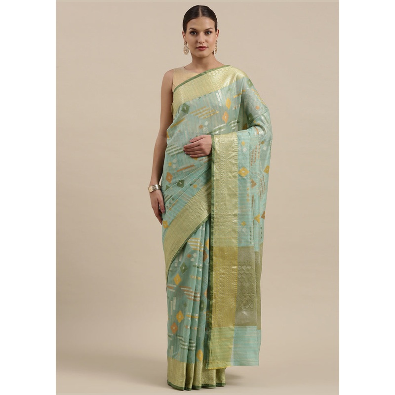 Sea Green Silk Zari Saree Without Blouse Piece - JD986581861
