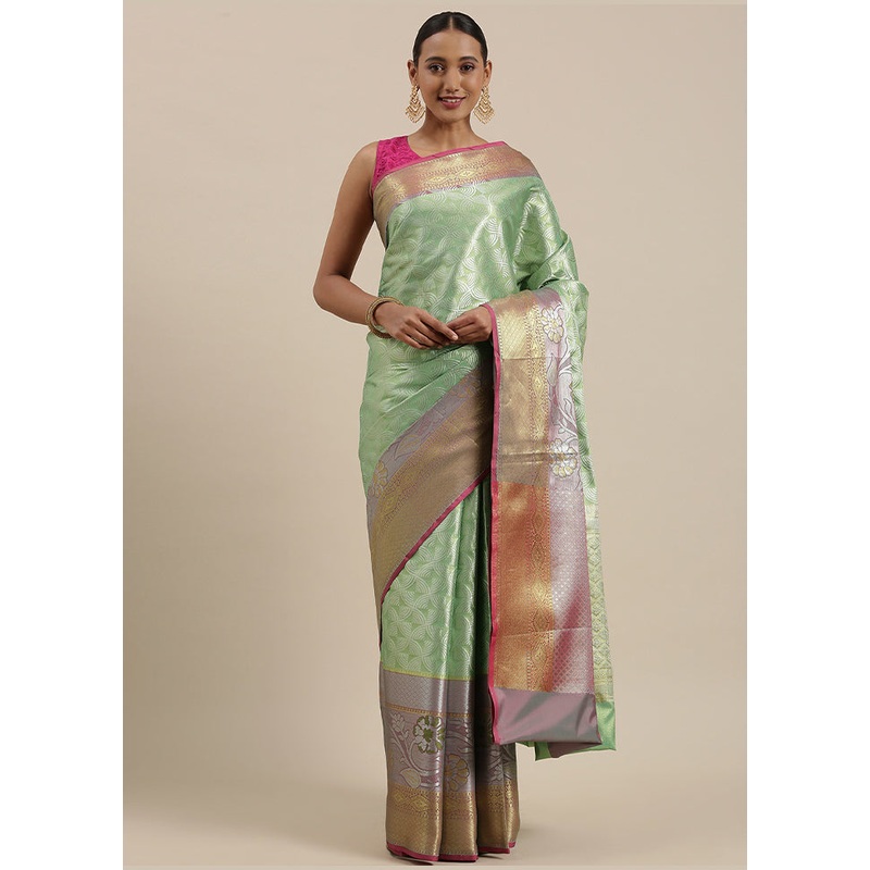 Sea Green Tant Jamdani Zari Saree Without Blouse Piece - JD986581858
