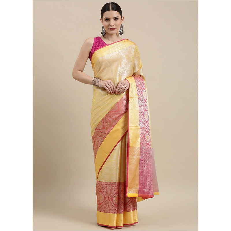 Yellow Kanjivaram Silk Saree With Blouse Piece - JD986581966