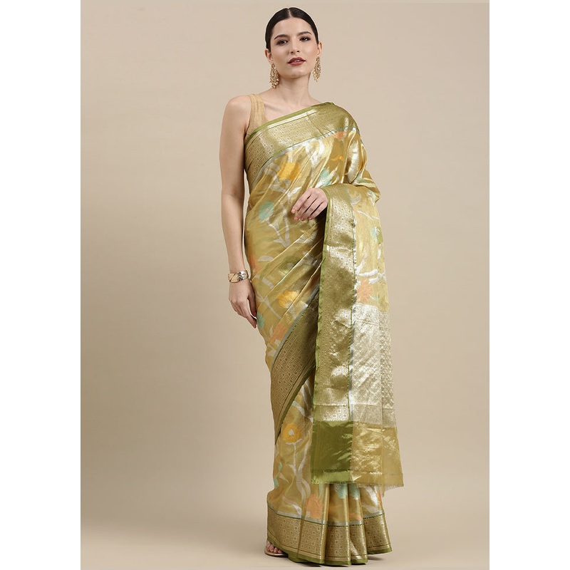 Yellow Tissue Silk Saree With Blouse Piece - JD986581853
