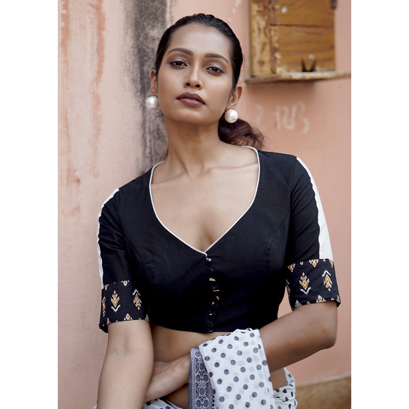 Black Cotton Designer Blouse - JD986581664