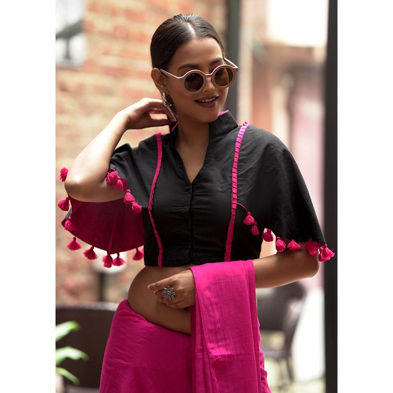 Black Cotton Silk Designer Blouse - JD986581607