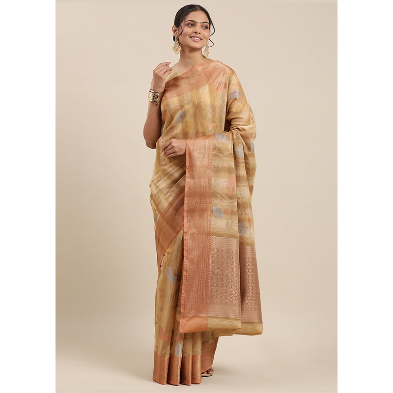 Brown Matka Silk Zari Saree Without Blouse Piece - JD986581691