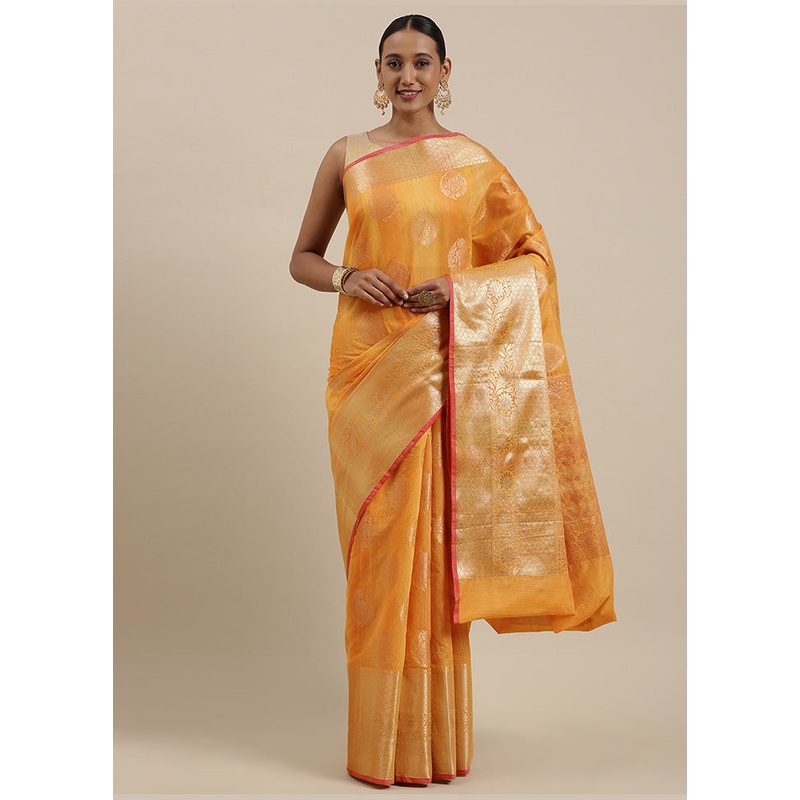 Gold Matka Silk Zari Saree Without Blouse Piece - JD986581689