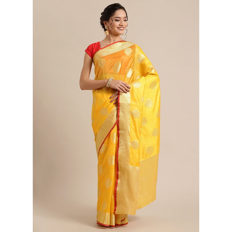 Gold Silk Zari Saree Without Blouse Piece - JD986581690