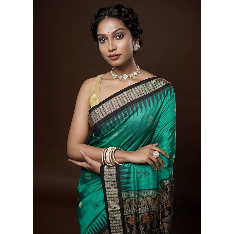 Green Bomkai Pure Silk Saree With Blouse Piece - JD986581621