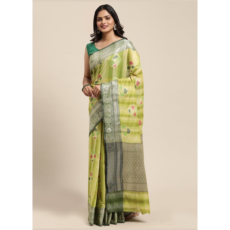 Green Matka Silk Zari Saree Without Blouse Piece - JD986581686