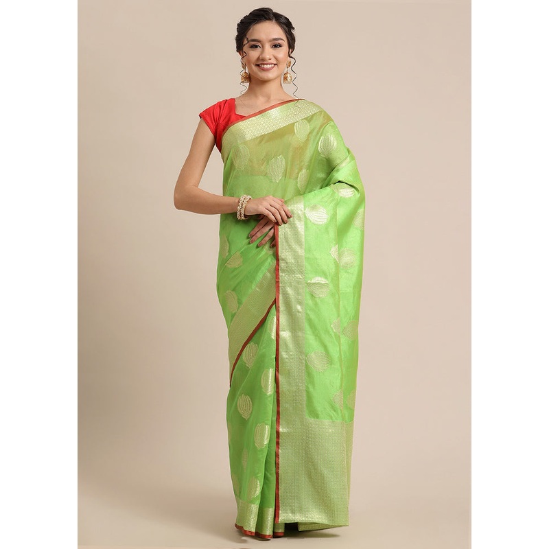 Green Silk Zari Saree Without Blouse Piece - JD986581687
