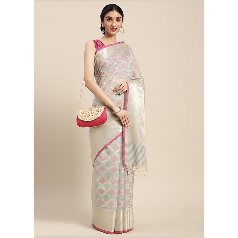 Grey Cotton Zari Saree Without Blouse Piece - JD986581685