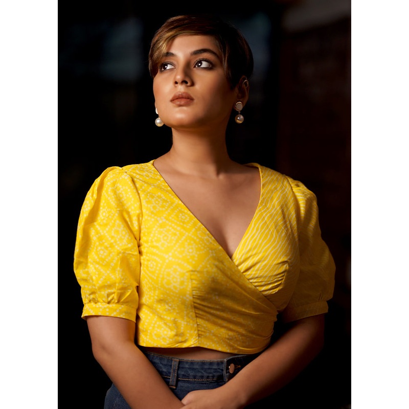 Light Yellow Cotton Designer Blouse - JD986581648