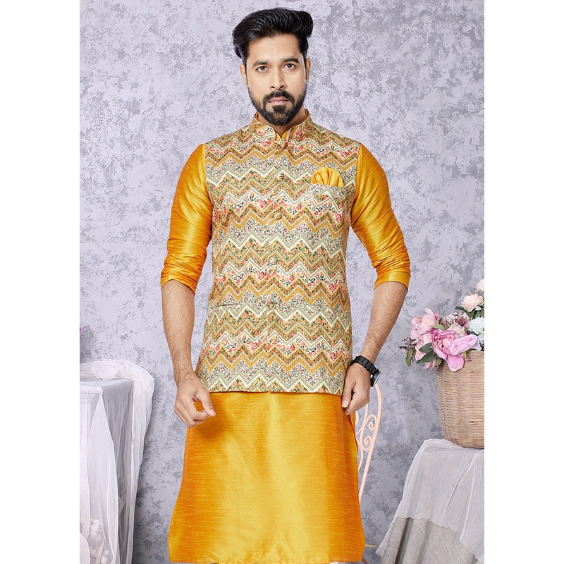 Multicolor Full Sleeves Mandarin Collar Waistcoat - JD986581729