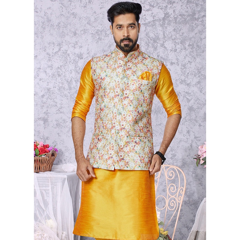 Multicolor Full Sleeves Mandarin Collar Waistcoat - JD986581730