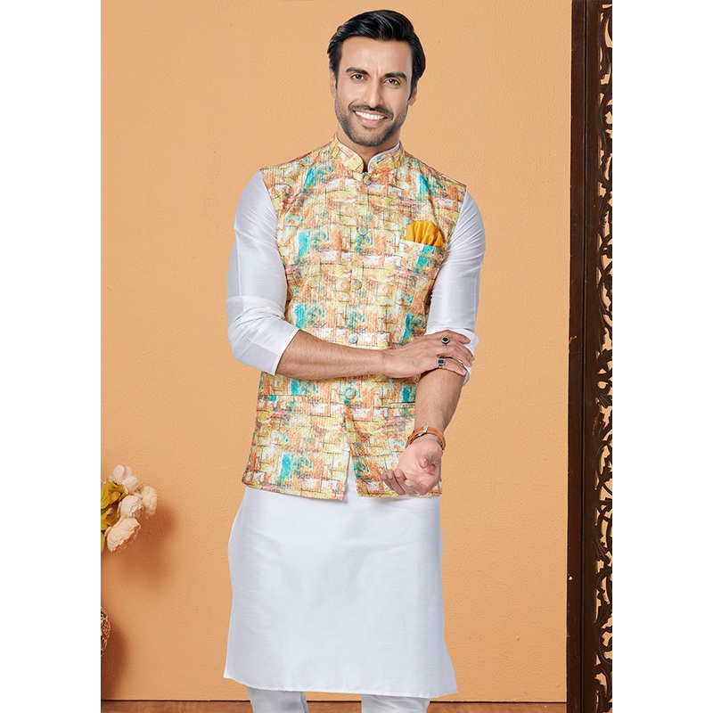 Multicolor Full Sleeves Mandarin Collar Waistcoat - JD986581731