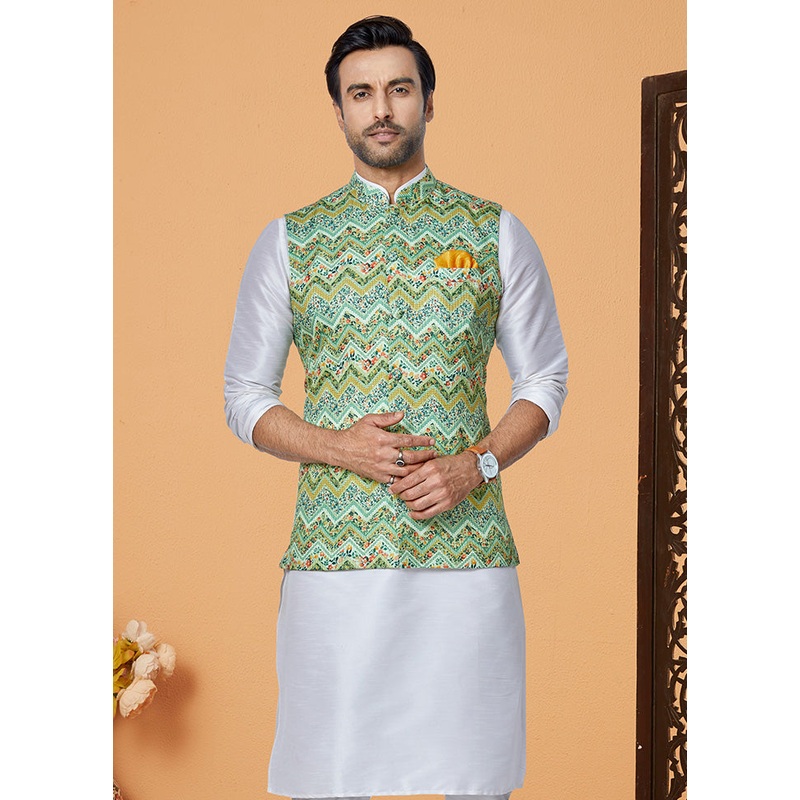 Multicolor Full Sleeves Mandarin Collar Waistcoat - JD986581735