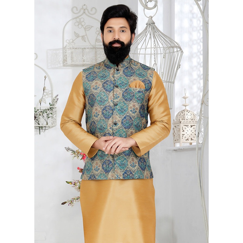 Multicolor Full Sleeves Mandarin Collar Waistcoat - JD986581736