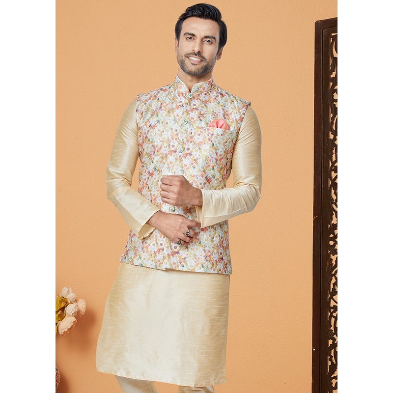 Multicolor Full Sleeves Mandarin Collar Waistcoat - JD986581737