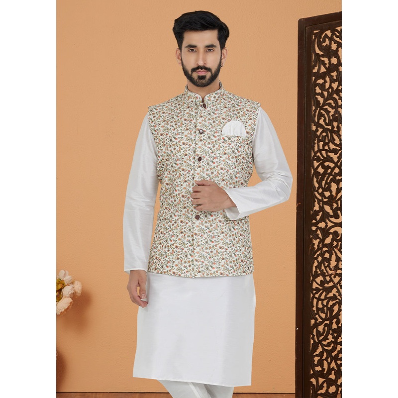 Multicolor Full Sleeves Mandarin Collar Waistcoat - JD986581739