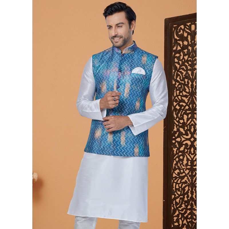 Multicolor Full Sleeves Mandarin Collar Waistcoat - JD986581740