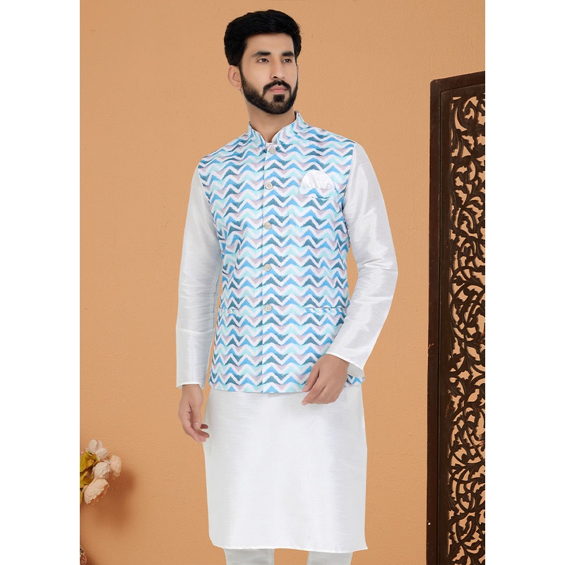 Multicolor Full Sleeves Mandarin Collar Waistcoat - JD986581743