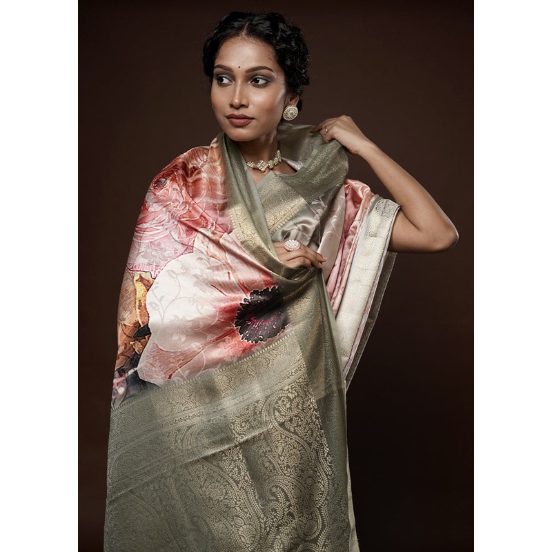 Peach Dupion Silk Saree With Blouse Piece - JD986581616