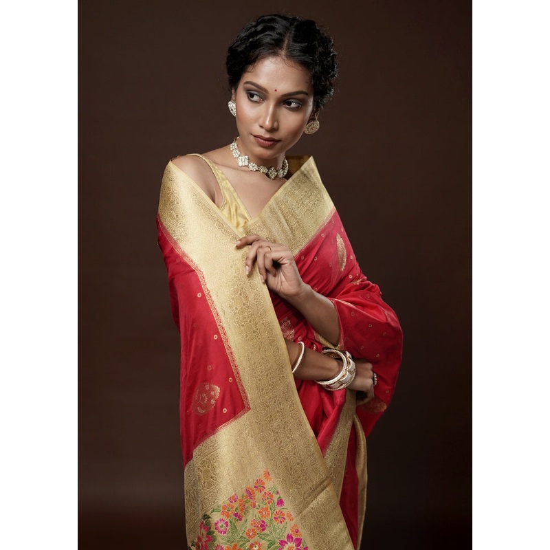 Pink Dupion Silk Saree With Blouse Piece - JD986581615