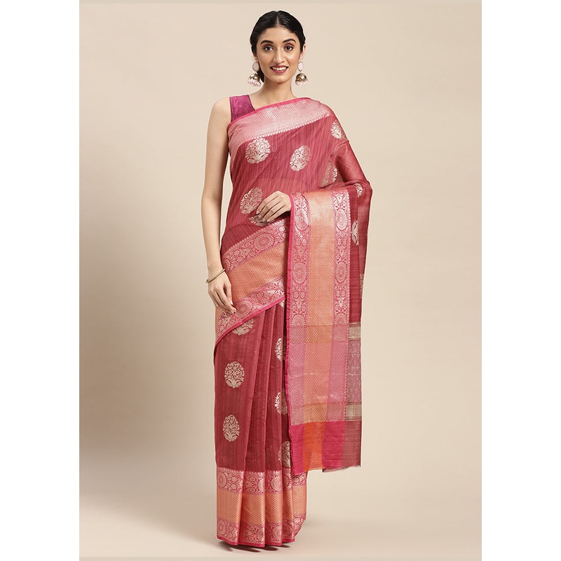 Pink Matka Silk Zari Saree Without Blouse Piece - JD986581673