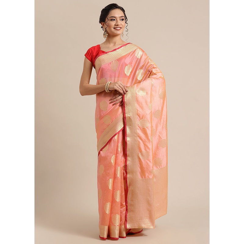 Pink Silk Zari Saree Without Blouse Piece - JD986581674