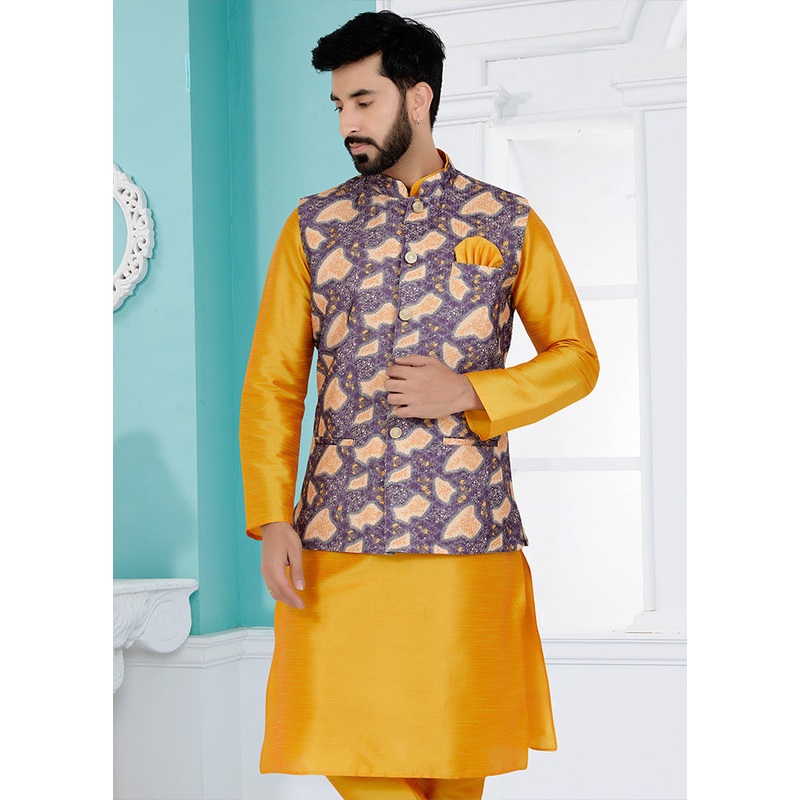 Purple Full Sleeves Mandarin Collar Waistcoat - JD986581712
