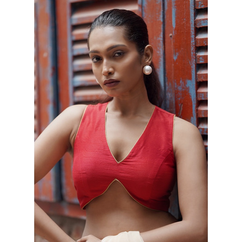 Red Dupion Silk Designer Blouse - JD986581635