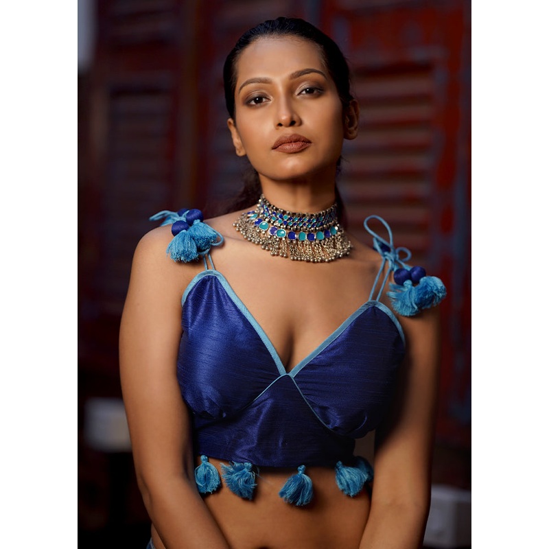 Royal Blue Dupion Silk Designer Blouse - JD986581634