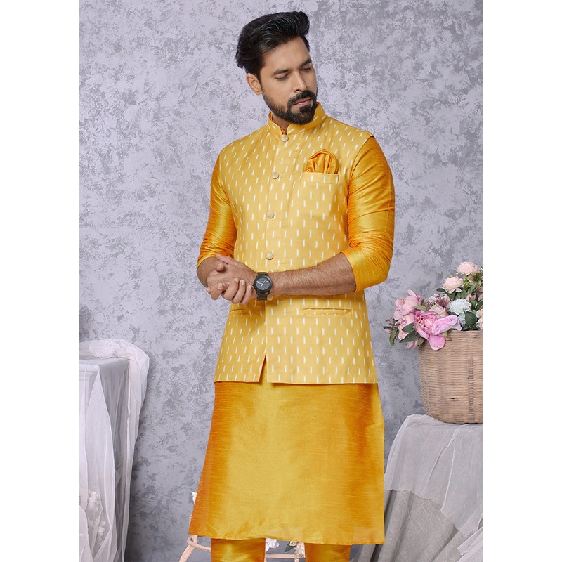 Yellow Full Sleeves Mandarin Collar Waistcoat - JD986581694