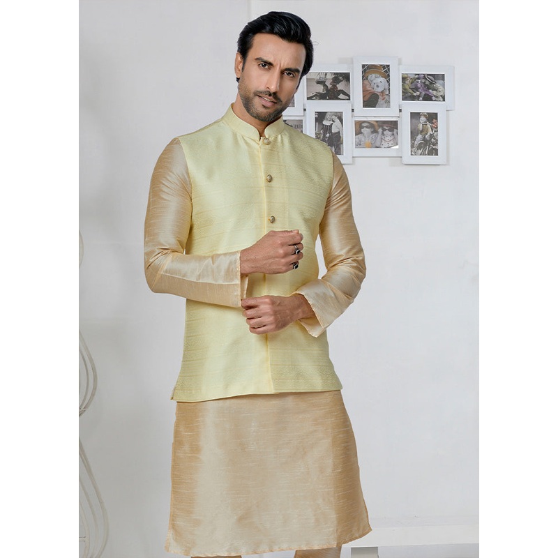 Yellow Full Sleeves Mandarin Collar Waistcoat - JD986581698