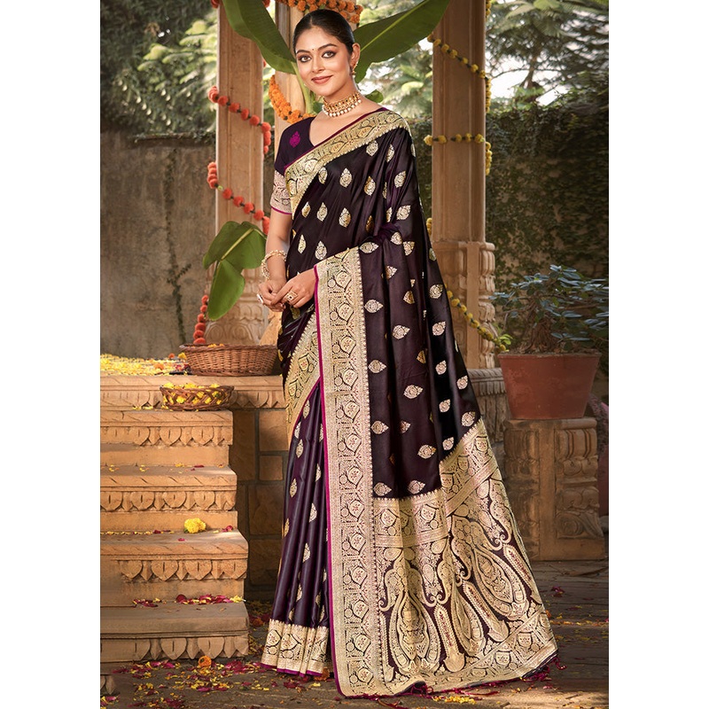Dark Wine Dupion Silk Saree With Blouse Piece - JD986581401