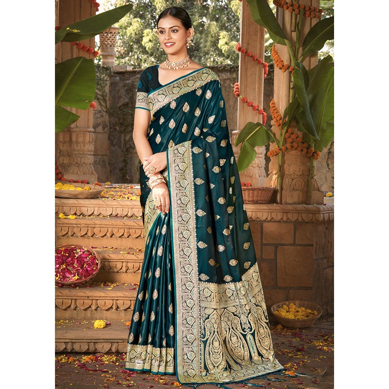 Green Dupion Silk Saree With Blouse Piece - JD986581402