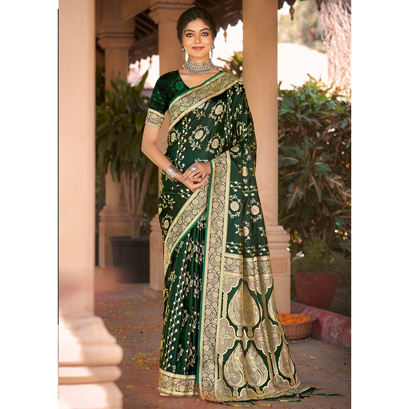 Green Dupion Silk Saree With Blouse Piece - JD986581403