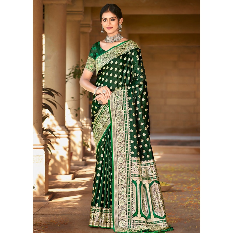 Green Dupion Silk Saree With Blouse Piece - JD986581407