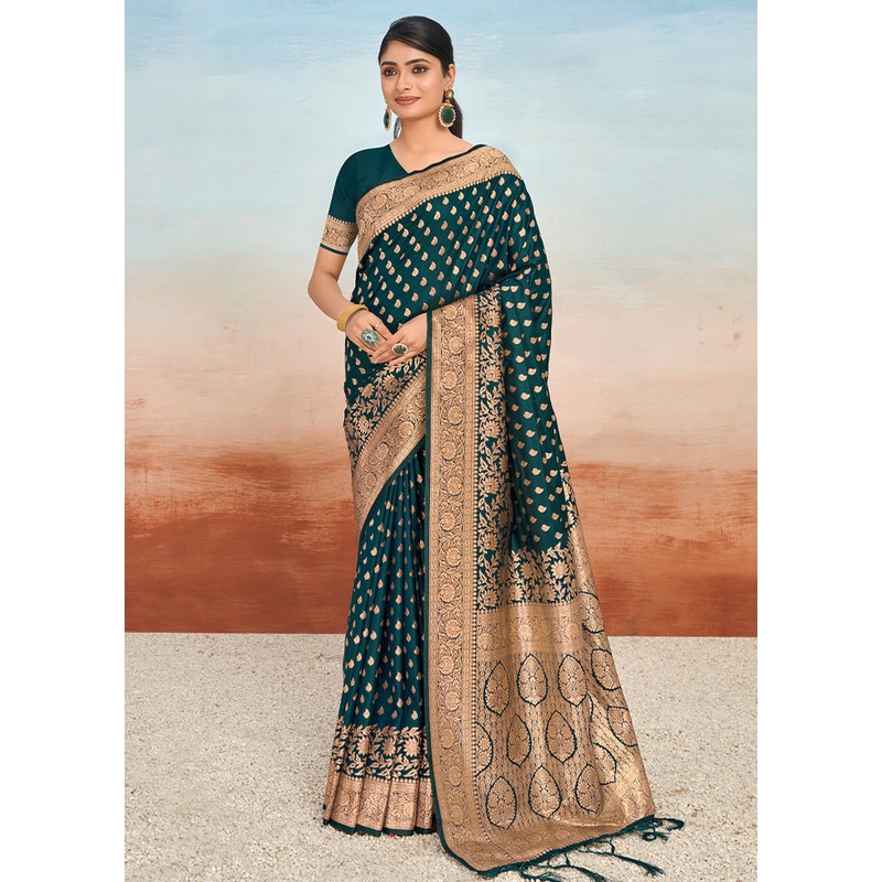 Green Dupion Silk Saree With Blouse Piece - JD986581461