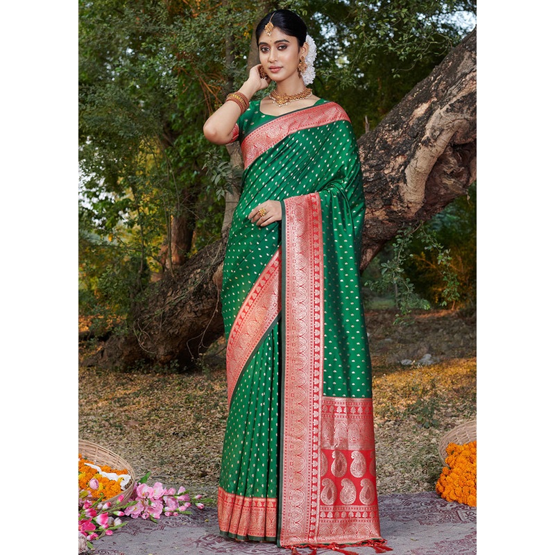 Green Dupion Silk Saree With Blouse Piece - JD986581465