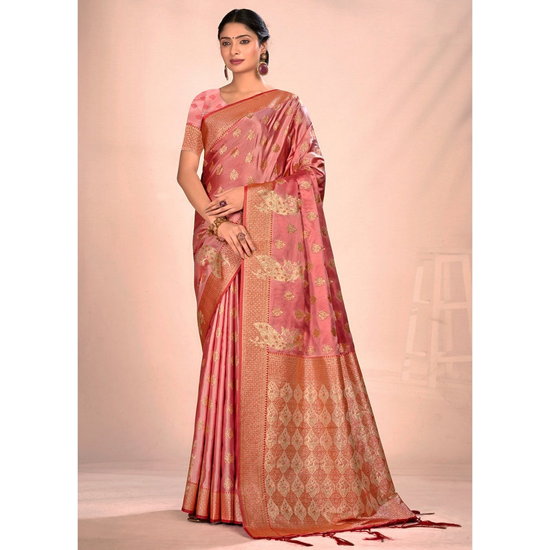 Light Pink Dupion Silk Saree With Blouse Piece - JD986581471
