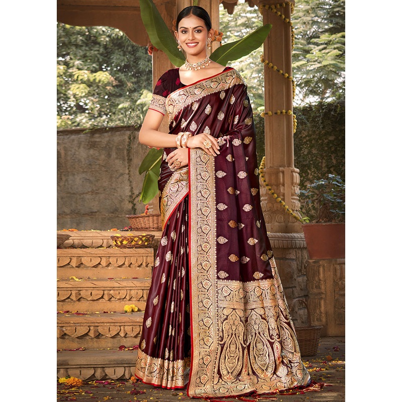 Maroon Dupion Silk Saree With Blouse Piece - JD986581409