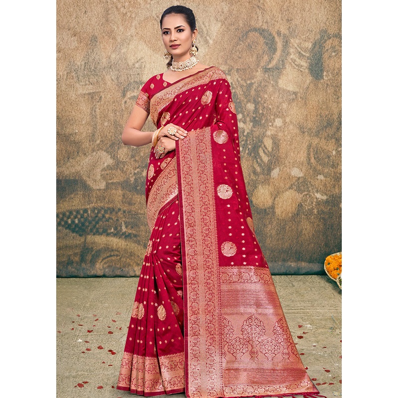 Maroon Dupion Silk Saree With Blouse Piece - JD986581474