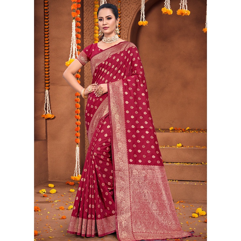 Maroon Dupion Silk Saree With Blouse Piece - JD986581475