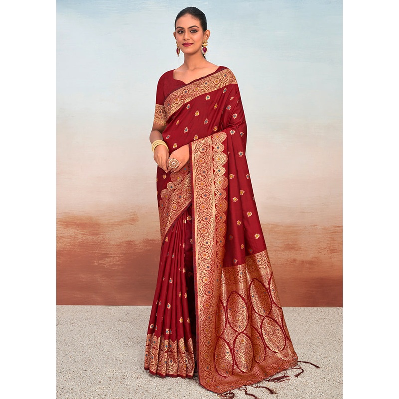 Maroon Dupion Silk Saree With Blouse Piece - JD986581476