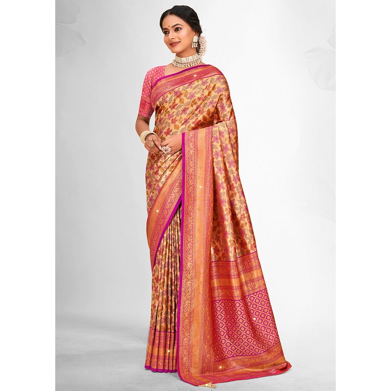 Multicolor Dupion Silk Saree With Blouse Piece - JD986581426